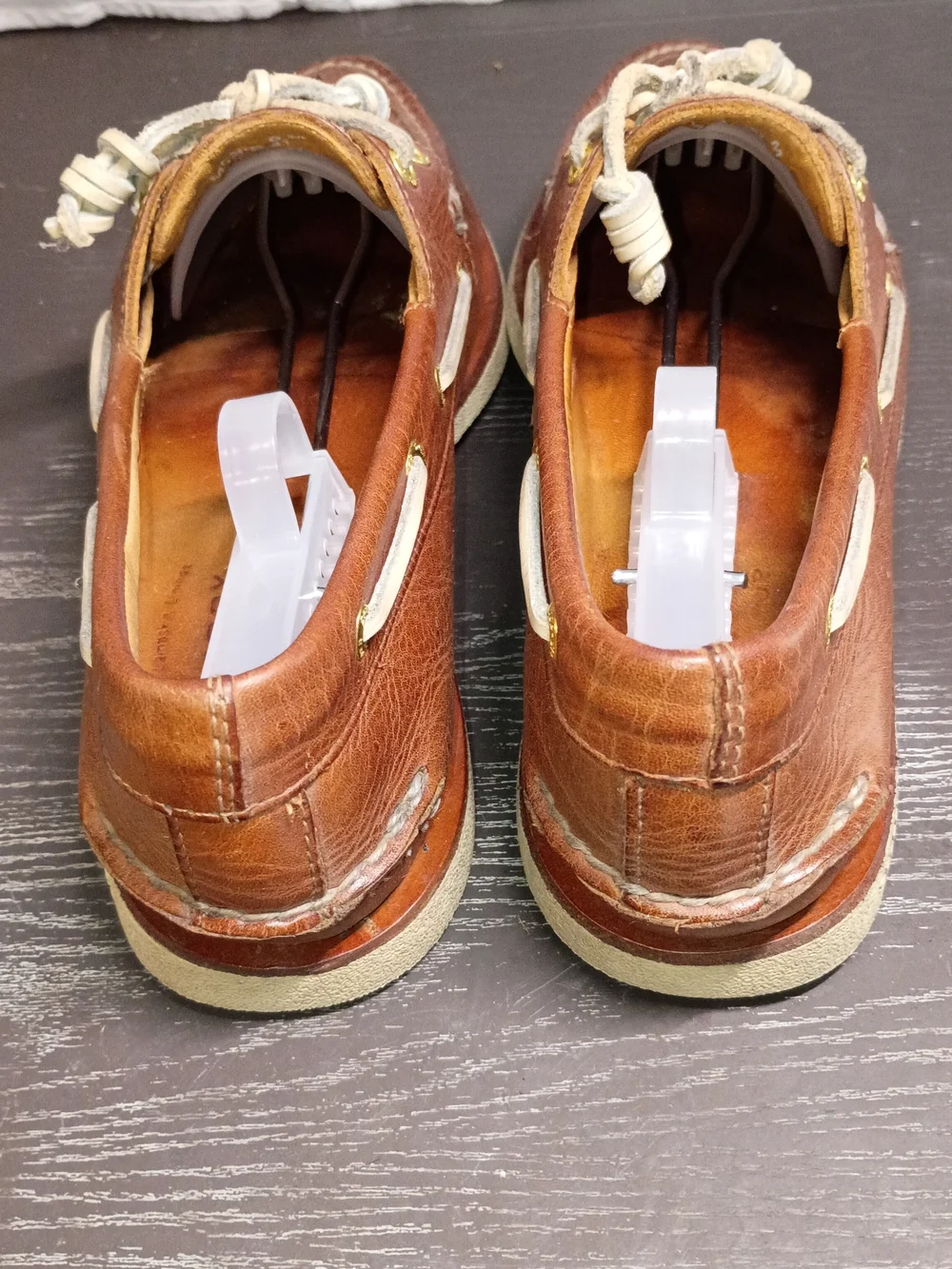 Sperry GOLD CUP Tan Brown Woven Leather Boat Shoes with Cream Trim. 9M